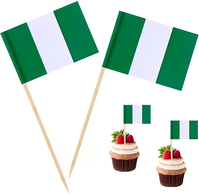 100 Pac Nigeria Flag Nigerian Toothpick Flags, Cocktail Picks Mini Stick Cupcake Toppers Country Picks Party Decoration Ce...