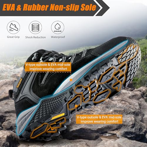 wantdo Men's Winter Waterproof Ankle-High Hiking Boots Lightweight Non-Slip Outdoor Shoes