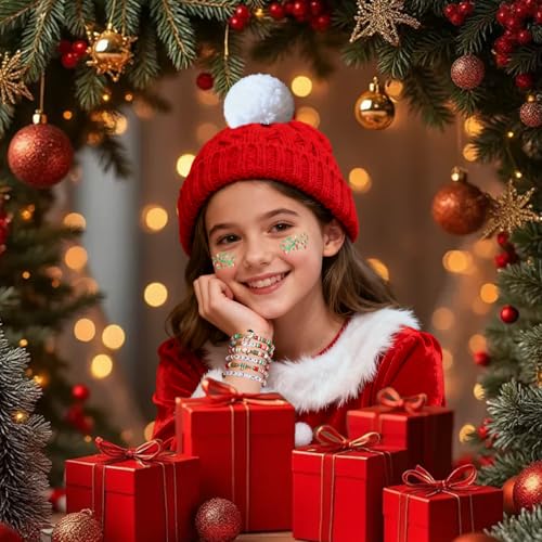 Mysense Christmas Glitter Stick for Face Hair Body and 6 Pack Joy & Merry Christmas Bracelets Set,Christmas Accessories fo...