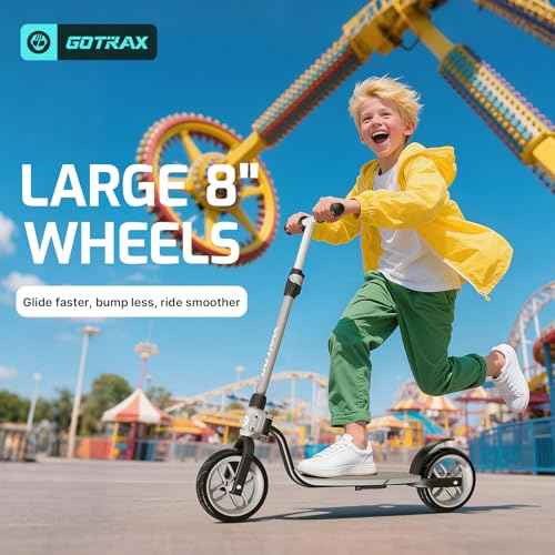 Gotrax KS8 Kick Scooter for Kids 5+, Large 8" Wheels and Height Adjustable Handlebar, Sturdy Wide Deck & Rear Brake, Detachable for Easy Storage, 2 Wheels Scooter for Kids, Teens, Gift for Boy & Girl