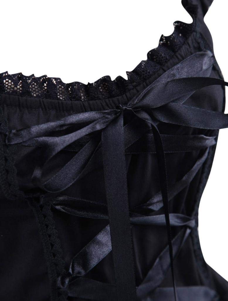 Ainclu Womens Classic Black Layered Lace-up Goth Lolita Dress L