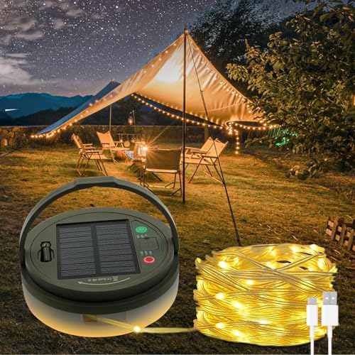 Solar Camping String Lights, 32.8 FT Fairy String Light, 4 in 1 Portable Waterproof Camp Lamp with 8 Lighting Modes, Hangi...