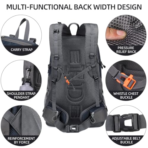FENGDONG 50L Waterproof Lightweight Expandable Hiking,Camping,Travel Backpack with Shoes Compartment for Men Women Blue