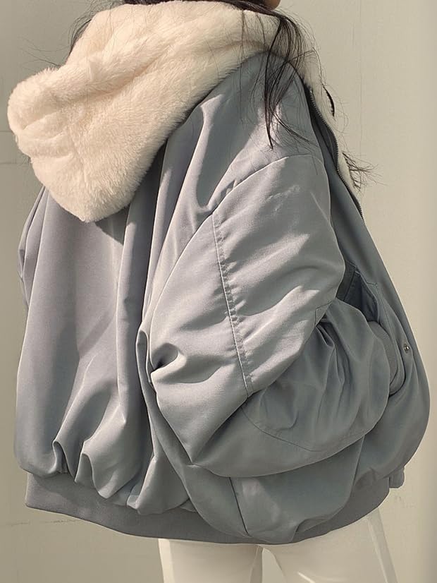 EMMIOL Womens Winter Coats Hooded Fleece Puffer Reversible Long Sleeve Oversized Full Zipper Warm Jackets