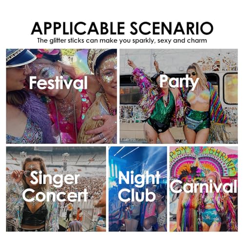 Body Glitter Stick,Halloween Face Hair Glitter Makeup for Kids Women,Waterproof Hair Glitter,Singer Concert Festival Rave ...