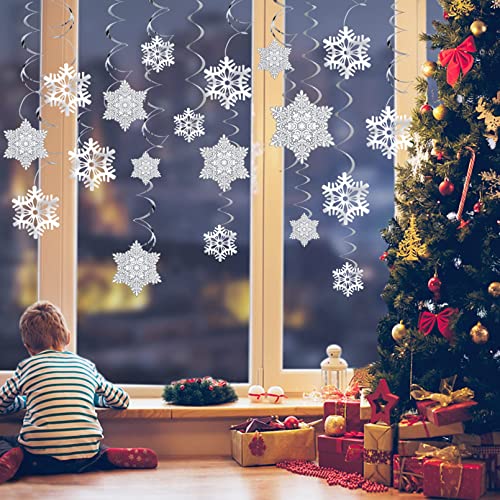 Ouddy Life 51 Pcs Christmas Snowflake Swirl Hanging Decorations, White Silver Snowflake Ornaments Decorations for Christma...
