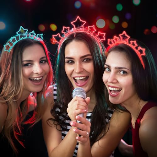Rhoxshy Light Up Headband Star Headbands Glow in the Dark 6-Pack Rave Headbands Luminous Hair Band Sunlight-Activated Hair...