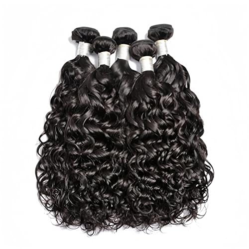 Brazilian Water Wave 5Bundles(50g/bundle) with 4x4 Lace Closure Wet and Wavy Bundles with Closure Deep Curly Bundles Human Hair Bundles with Closure (16/16/16/16/16+16)