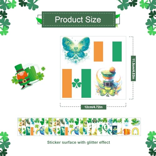 St. Patrick's Day Glitter Shamrock Temporary Tattoos & Face Stickers, St Patricks Day Decorations Accessories Waterproof S...