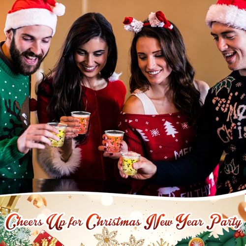 Nuogo 100 Pcs Disposable Christmas Glasses, 2.87oz Plastic Clear Holiday Glasses Mini Cups for Christmas New Year Party Gi...