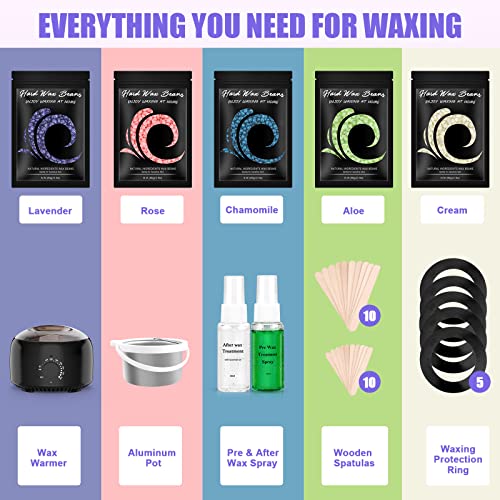 TIKESI Waxing Kit - Wax Warmer for Hair Removal, Hard Wax Kit with 14oz 5 Bags Hard Wax Beans for Full Body, Legs, Face, E...