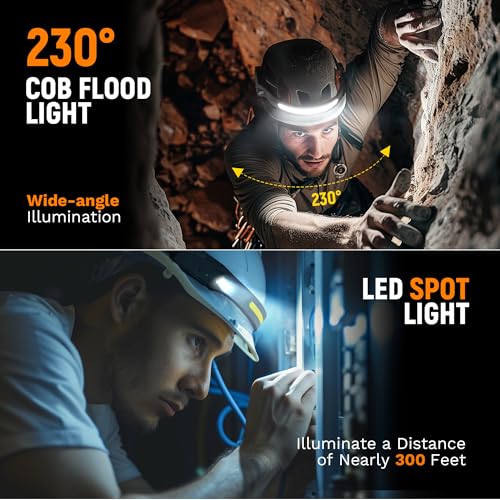 Headlamp Flashlight, 2Pack Rechargeable LED Headlamps 1200Lumens 2 COB 230°Wide Beam Headlight with Motion Sensor Bright 5...