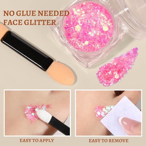 Teenitor 9 Color Face Glitter and 3 Gold Face Freckles Set - No Glue Needed Body Glitter Gel, Hair Glitter Festival Makeup...