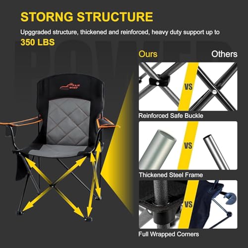 FAIR WIND Oversized Fully Padded Camping Chair, Heavy Duty Quad Fold Chair Arm Chair Support 350 LBS with Cup Holder, Coll...