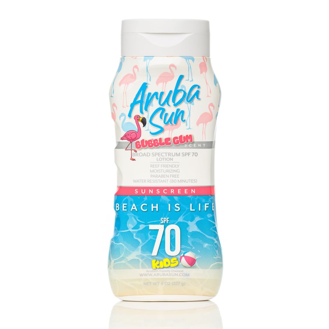 ARUBA SUN Kids SPF 70 Sunscreen Lotion with Bubble Gum scent | Aruba Reef Act Compliant no 67, Octinoxate & Oxybenzone Free | Wa