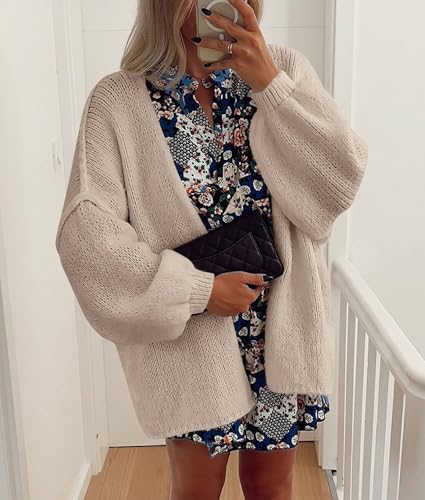 PRETTYGARDEN Womens Oversized Cardigan Sweaters 2026 Fall Long Lantern Sleeve Knit Open Front Lightweight Sweater