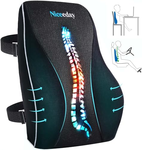 Niceeday Lumbar Support Pillow for Office Chair Car Back Support Pillow, Memory Foam Gaming Chair Desk Chair Back Cushion ...