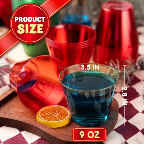 JOYIN 72 PCS Disposable Plastic Drinking Cups, 9 OZ Christmas Clear Plastic Party Cup, Xmas Wine Glasses for Party Supplie...