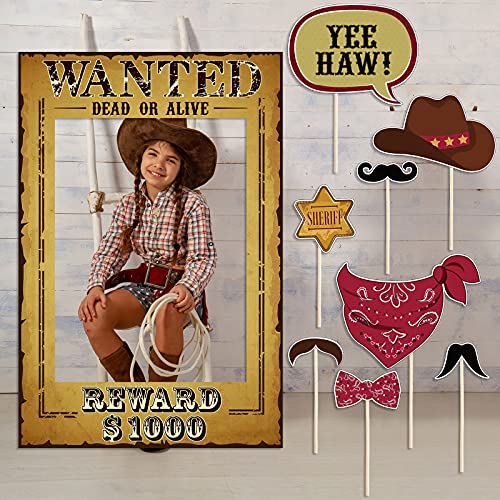 Blulu 9 PCS West Wanted Photo Booth Prop Kit - 24 x 17 '' Wild Western Selfie Booth Poster Frames for Cowboy Cowgirl Theme...