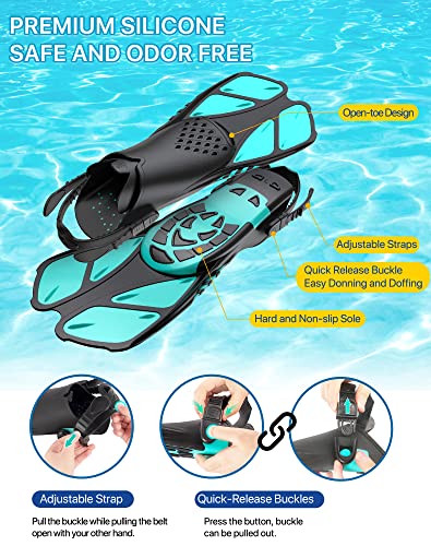 Ubekezele Snorkeling Gear for Adults Men Women,4 in 1 Snorkel Set with Panoramic View Diving Mask Anti-Fog Anti-Leak,Dry T...