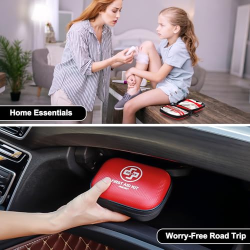 Mini First Aid Kit - 150 Piece Small Waterproof Hard Shell Medical Kit for Home, Car, Travel, Camping, Truck, Hiking, Spor...