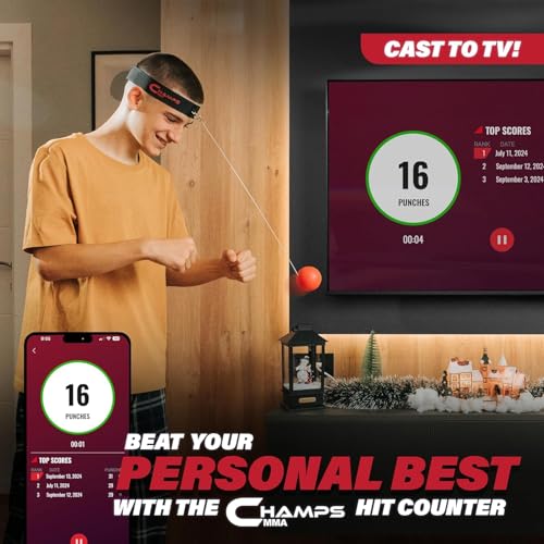 Champs MMA Boxing Reflex Ball Set with Punch Counter App | 4 Balls with Varying Weights, Headband & 4 Spare Strings to Imp...