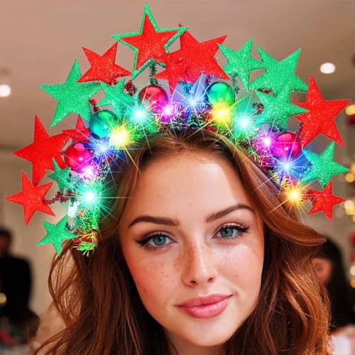 BARTOSI Christmas Headbands Light Up Star Headband Xmas Hairbands Holiday Hair Accessories for Women and Girls