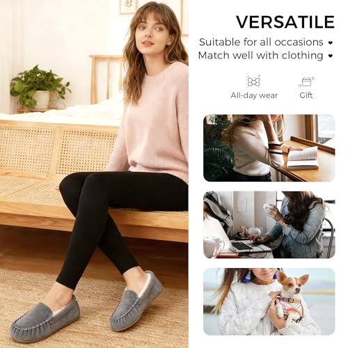 Vonair Womens Moccasin Slippers Cozy Memory Foam Slippers Indoor & Outdoor Fuzzy Slip On Warm House Shoes for Women