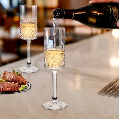 Cambareign Champagne Flutes Set of 4, 7oz Square Champagne Glasses, Lead-free Crystal Champagne Flute Glass, Unique Gift f...