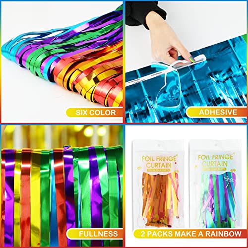 LOLStar Rainbow Photo Booth Props 4 Packs Rainbow Party Decorations 13.2x6.6 ft Foil Fringe Curtains Tinsel Metallic Strea...