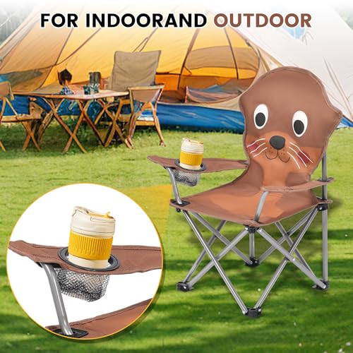 XMT Kids Folding Chair with Cup Holder - Portable Lightweight Outdoor & Indoor Chair for Children Ages 3-9, Anti-Slip Bas...