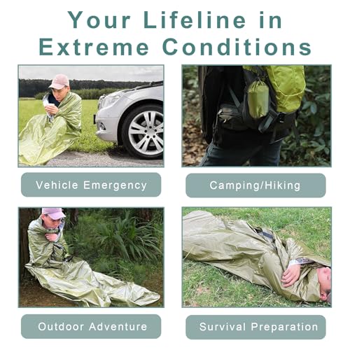 Emergency Sleeping Bag Survival Bag 3 Pack | Thermal Waterproof Mylar Bivy Sack for Adults | Portable Emergency Sleeping B...