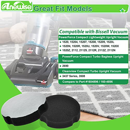 Anewise 6 Pack Filter Replacement for Bissell Cleanview Compact Turbo 3508 3437F Powerforce Compact Lightweight Upright 21...