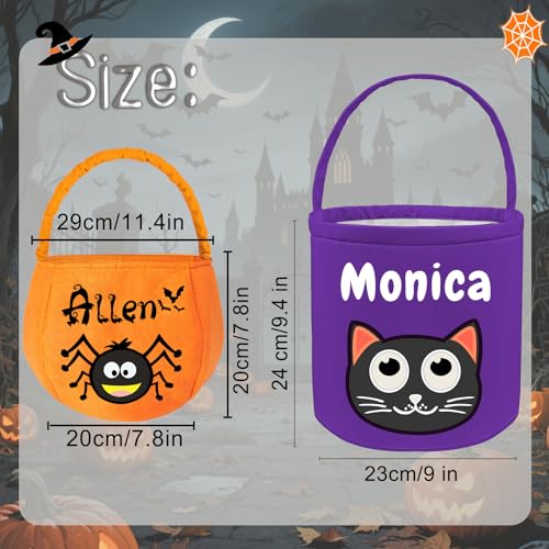 Sastridft Personalized Halloween Basket Custom Trick or Treating Bags with Name Customized Pumpkin Candy Bucket Gift for Boys Girls
