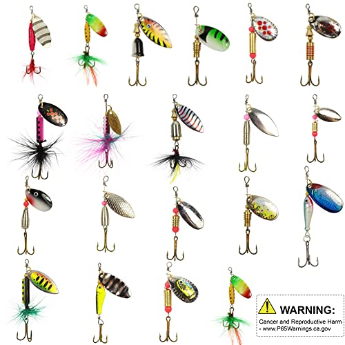 Fishing Spinner Kit 20PCS Spinnerbaits Fishing Spinning Lure Metal Bait Bass Lures for Bass, Salmon, Pike or Walleye with ...