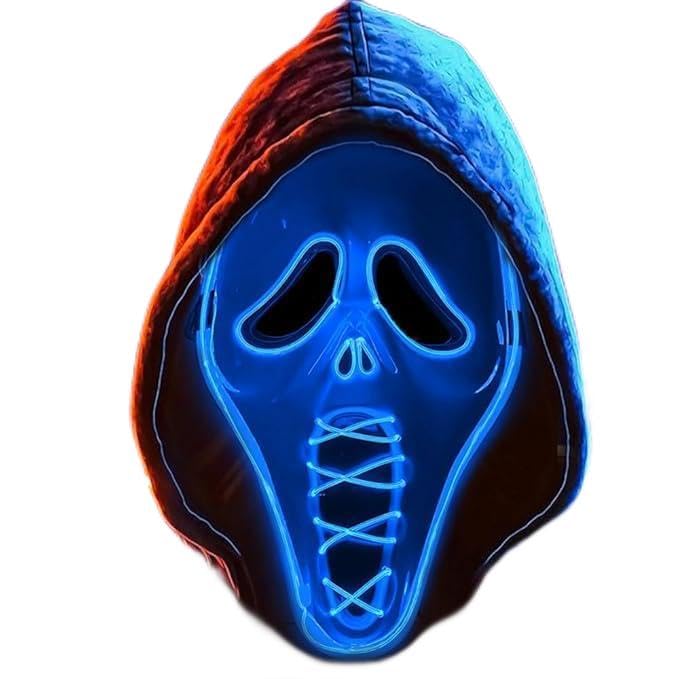 ROMINVIC Ghost Face Mask,Halloween LED Screm Mask Scary Skull Mask Horror Full Head Masque Decorations Costume Creepy Cosplay (Blue)