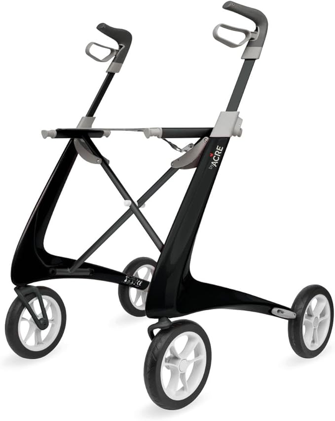 byACRE Carbon Ultralight Rollator Walker with Organizer Bag, Wide Track, 18.5" x 24" Seat (W x H), Black