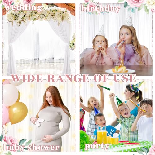 BBTO 2 Panels White Tulle Backdrop Curtain with Lights String for Parties Wedding Bridal Shower Sheer LED White Curtain Ba...