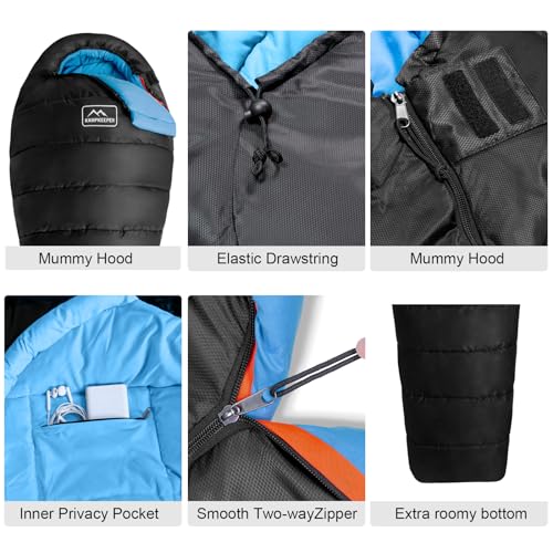 KAMPKEEPER Mummy Sleeping Bag, Cold Weather Camping Sleeping Bag, 32℉ 3-4 Seasons Adults Sleeping Bag, Non-Snag Zipper wit...