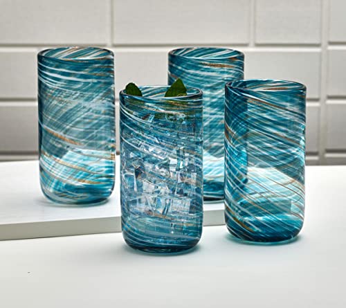 Mikasa Color Swirl Highball Tumbler Cups, Set of 4, Blue