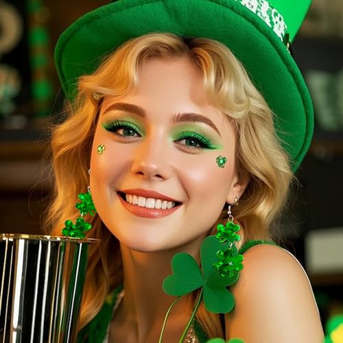 St. Patrick's Day Earrings for Women, 2 Pairs Shamrock Dangle Earrings, Irish Festival Jewelry for St Patrick's Day Outfit...