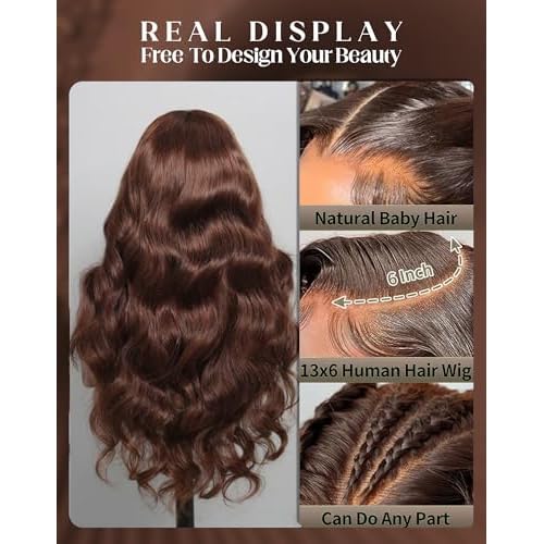 4# Chocolate Brown Lace Front Wig 26 Inch Body Wave Lace Front Wigs Human Hair 13x6 200 Density HD Lace Colored Wigs | Soft Non-shedding Non-tangling Full Length No Peculiar Smell
