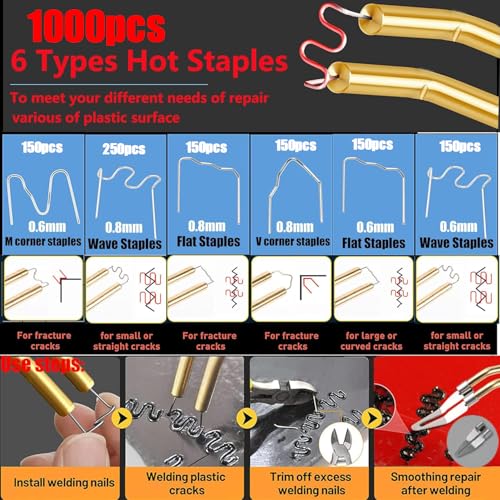 Upgraded 220W Plastic Welder, 2 in 1 Plastic Welding Kit Plastic Repair Welder Kit 1000PCS Hot Stapler Soldering Gun with ...