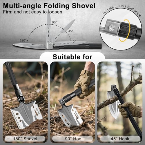 SUPROCK Survival Shovel and Camping Shovel, 30-in-1 Tactical Shovel Axe with High Carbon Steel, Folding Entrenching Tool w...