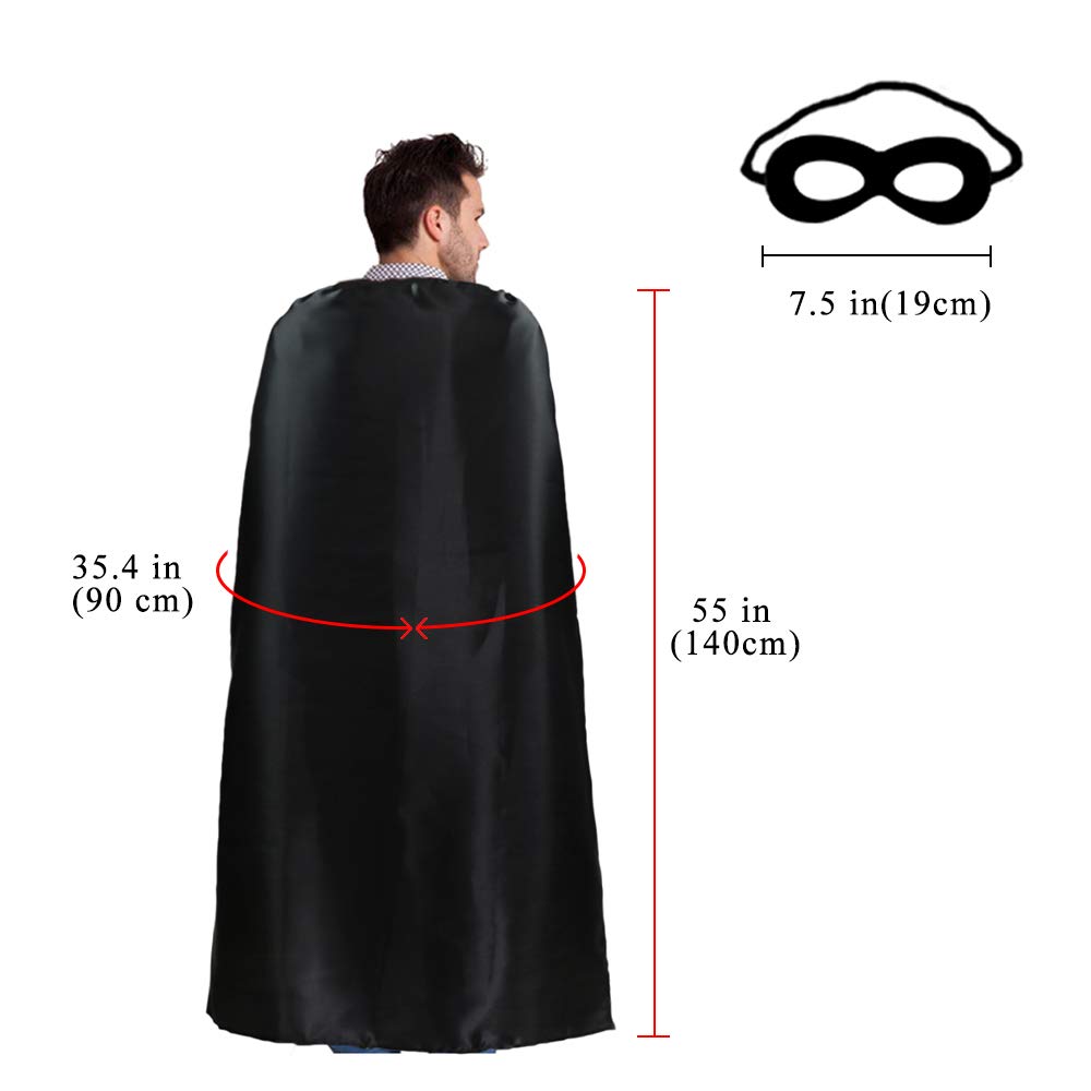 D.Q.Z Super Hero Capes and Masks for Adults Superhero Dress Up Halloween Costume Team Spirit Day Party Favors (Black)