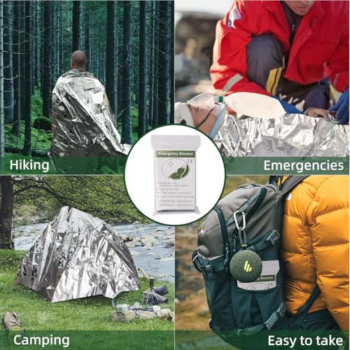 4 Pack Emergency Blanket, Premium Mylar Bankets, Thermal Blanket for Camping, Space Blankets Survival, Foil Blankets for W...