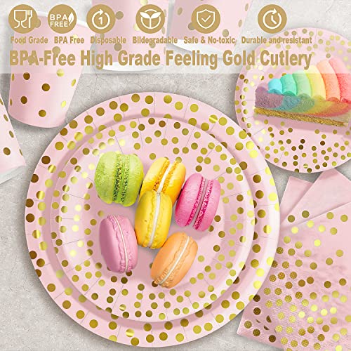 AIRE 175PCS Pink Rose Gold Plates Party Supplies Severs 25 Guests Disposable Party Decorations, Plastic Forks Knives Spoon...