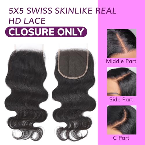 IDN BEAUTY SKINLIKE REAL HD 5x5 Lace Closure Human Hair 18 Inch Body Wave Closure Bleached Single Knots Ultra-thin 5x5 HD Lace Closure Virgin Human Hair 0.1 mm Pre Plucked Hairline