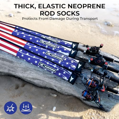 KastKing MeshGuard Rod Socks, Fishing Rod Sleeve, Neoprene Fishing Pole Sleeve, Fishing Rod Covers, Built-in Hanging Loop...
