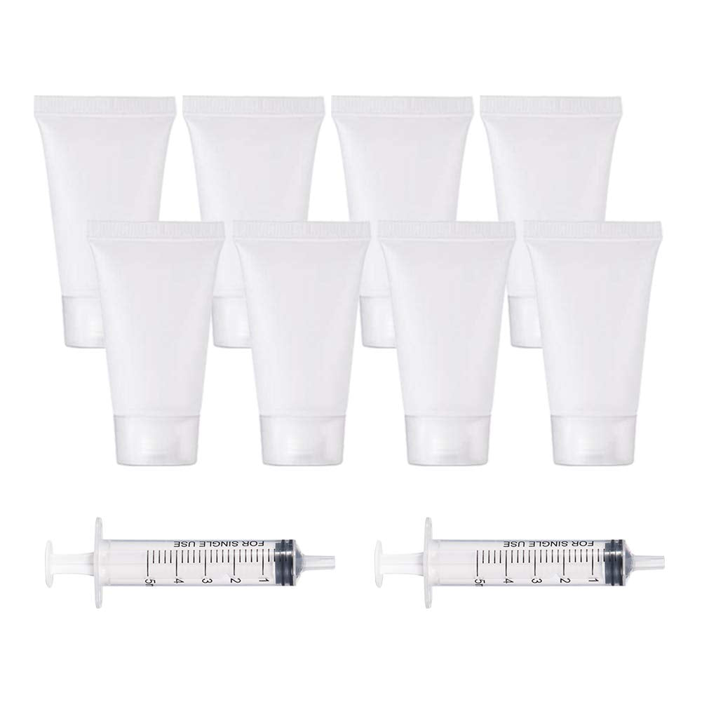 BENECREAT 30 Pack 0.5oz Clear Empty Tubes with Plastic Syringes Clear Squeezable Cosmetic Containers Refillable Plastic Tubes fo